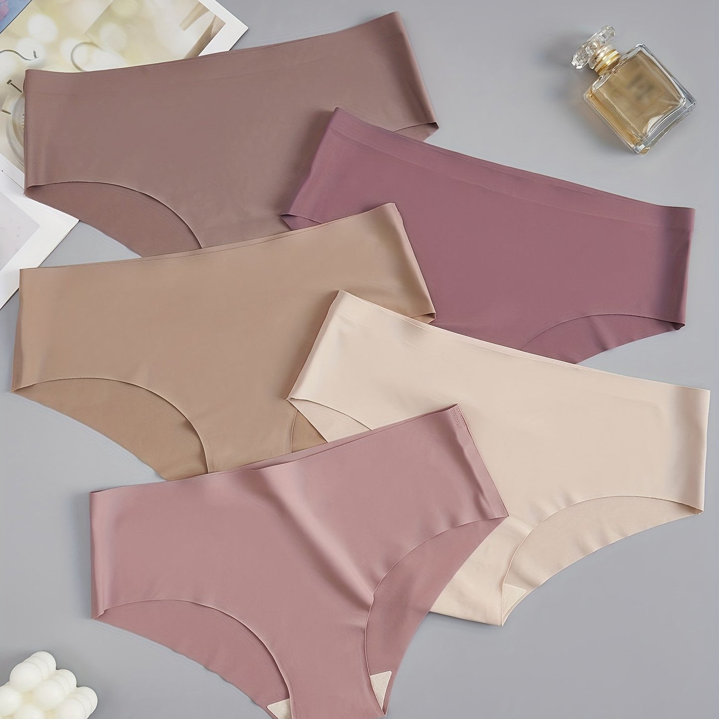 5pcs Seamless Women's Briefs - Soft, Comfortable Nylon Blend Underwear in Assorted Shades of Brown and Purple, Low-Rise, Stretch Fit, Non-See-Through, Comfortable Lingerie|Minimalist Style|Stretchy Nylon Blend