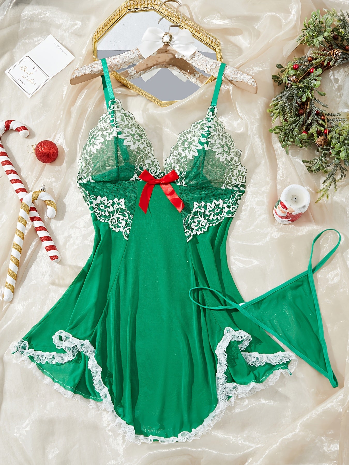 Sexy Babydoll for Women Spaghetti Strap Lace Sheer Chemise Lingerie V Neck Slip Dress Clothing Clothing with G-String Set