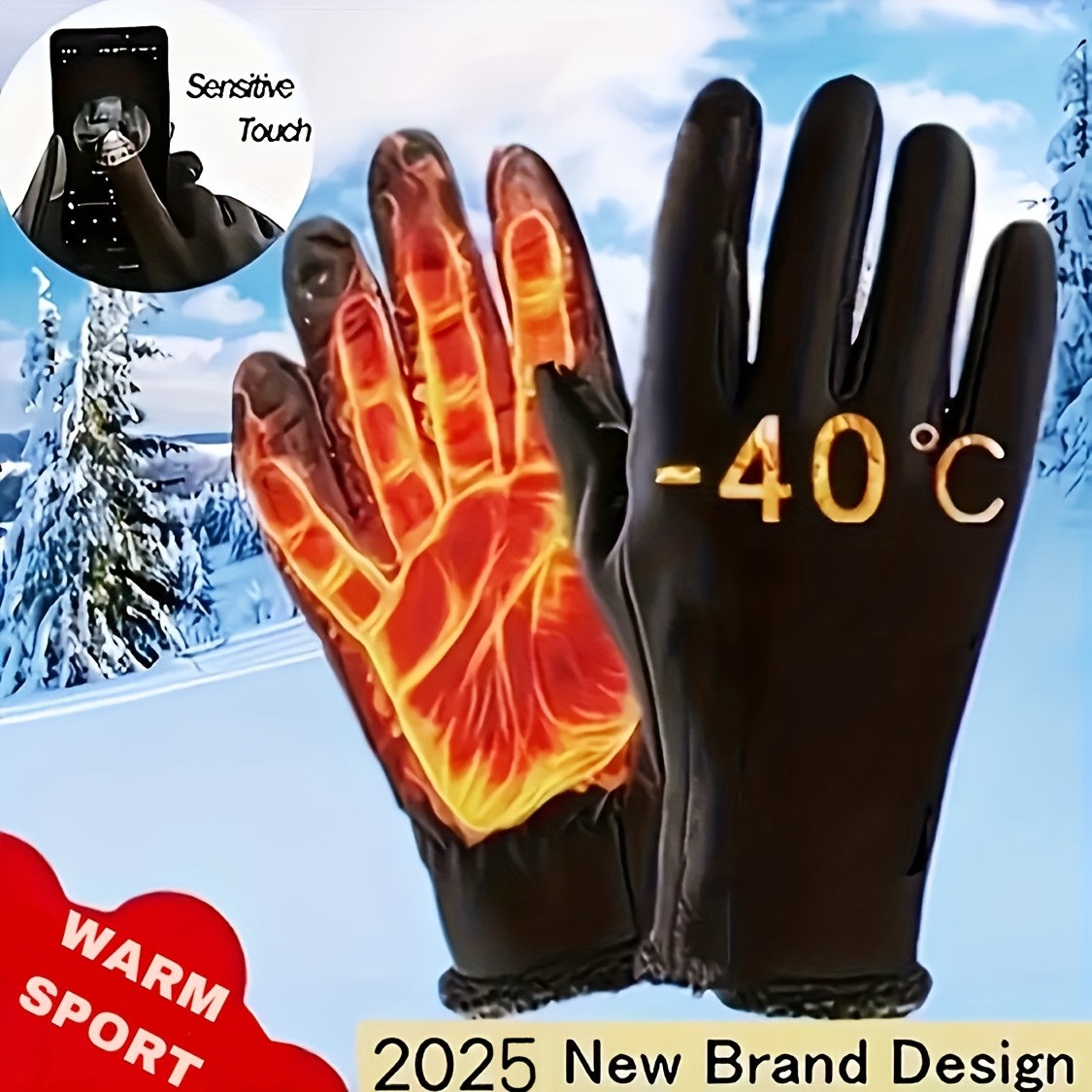 Autumn and Winter Outdoor Plus Velvet Cold Safeguard Gloves, Sports Riding Ski Touch Screen Gloves, Men's Warm Gloves