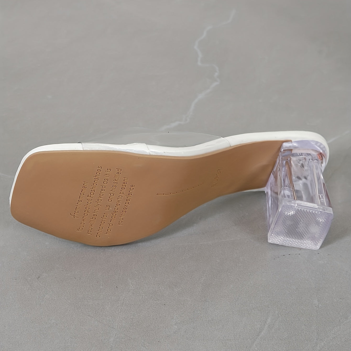 Women's Crystal Chunky Heel Sandals, Trendy Square Toe Transparent Strap Heels, Comfortable Pumps