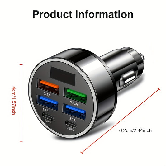 XJDR Multi Port 2PD 4USB Car Charger Fast Charging PD QC3.0 USB C Car Phone Charger Type C Adapter in Car