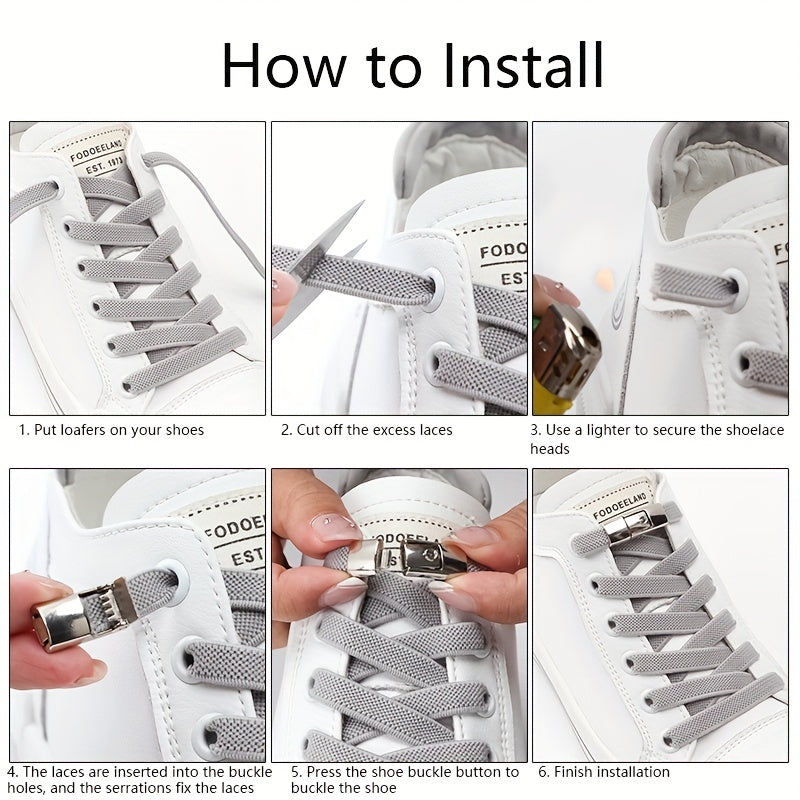 1pair Women's Polyester Laces Sneaker Accessories, White No Laces With Buckles