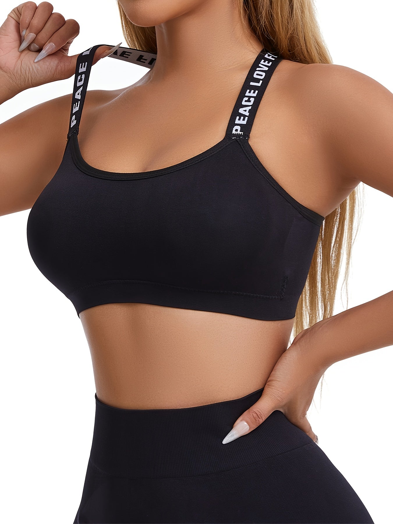 Comfortable And Breathable Set of 4 Lettered Sports Bras, Sleeveless Round Neck Activewear - Shockproof Running And Yoga Sports Underwear, Padded Wireless Women's Lingerie And Multi-Pack Sports Bras