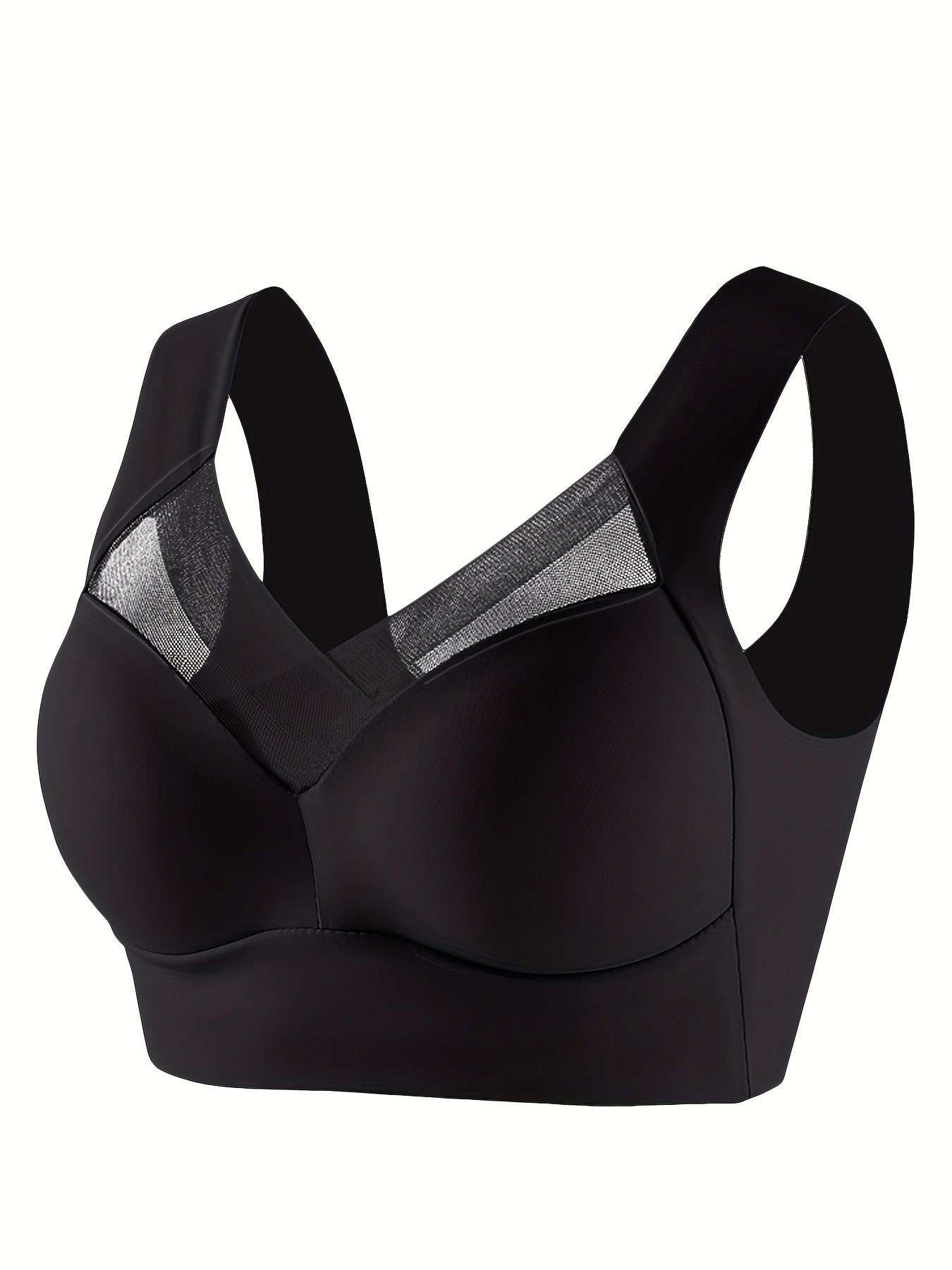 5-Piece Set of Wireless Mesh Contrast Sports Bras - High Elasticity, Push-up, Supportive, Thin Molded Cups for Yoga and Fitness - Breathable, Sweat-Wicking, Comfortable, and Adjustable Straps