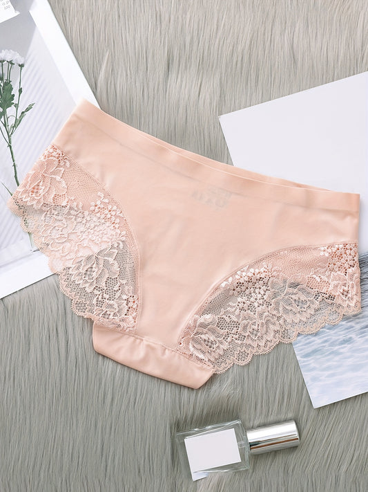 5pcs Comfy Chic Seamless Briefs - Semi-Sheer, Scallop Trim, Soft Stretch Fabric, Breathable, Moisture-Wicking, Everyday Wear - Women's Lingerie & Underwear Essentials