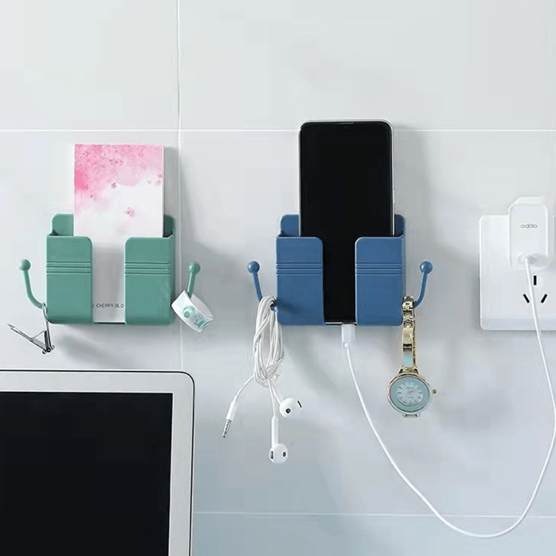 Mobile Phone Plug Wall Holder Punch Free Wall Mounted Organizer Storage Box Remote Control Mounted Charging Multifunction Hook, Easter Day, Valentine's Day, Springtime