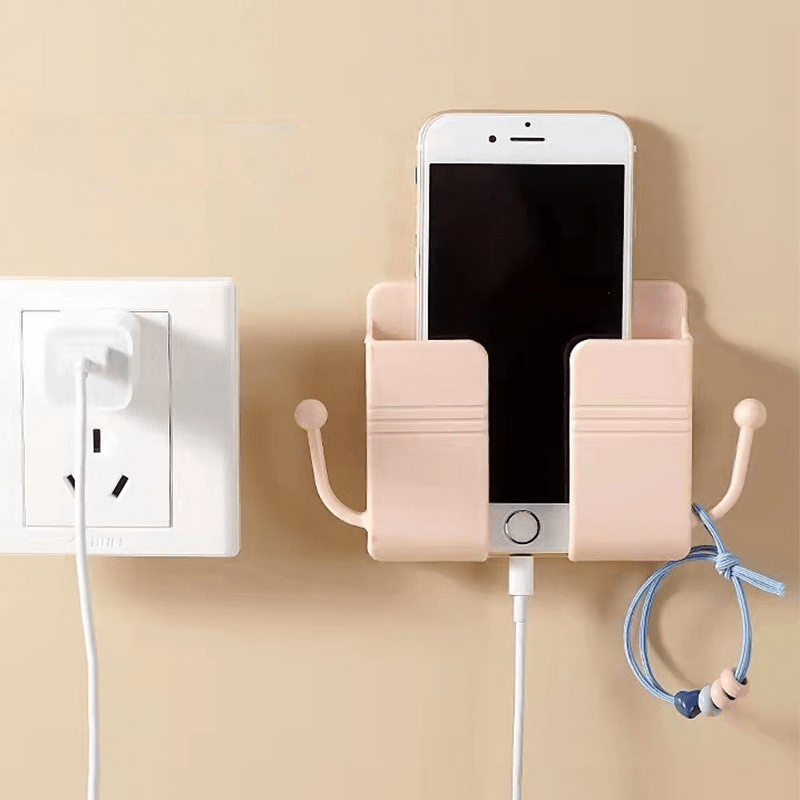 Mobile Phone Plug Wall Holder Punch Free Wall Mounted Organizer Storage Box Remote Control Mounted Charging Multifunction Hook, Easter Day, Valentine's Day, Springtime