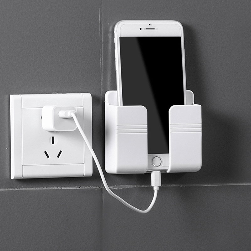 Mobile Phone Plug Wall Holder Punch Free Wall Mounted Organizer Storage Box Remote Control Mounted Charging Multifunction Hook, Easter Day, Valentine's Day, Springtime