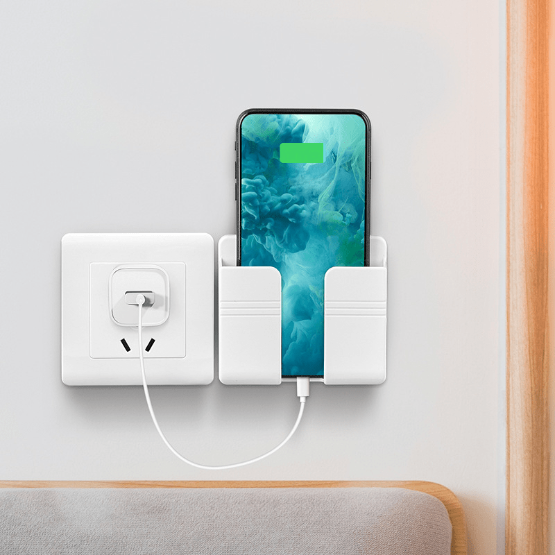 Mobile Phone Plug Wall Holder Punch Free Wall Mounted Organizer Storage Box Remote Control Mounted Charging Multifunction Hook, Easter Day, Valentine's Day, Springtime