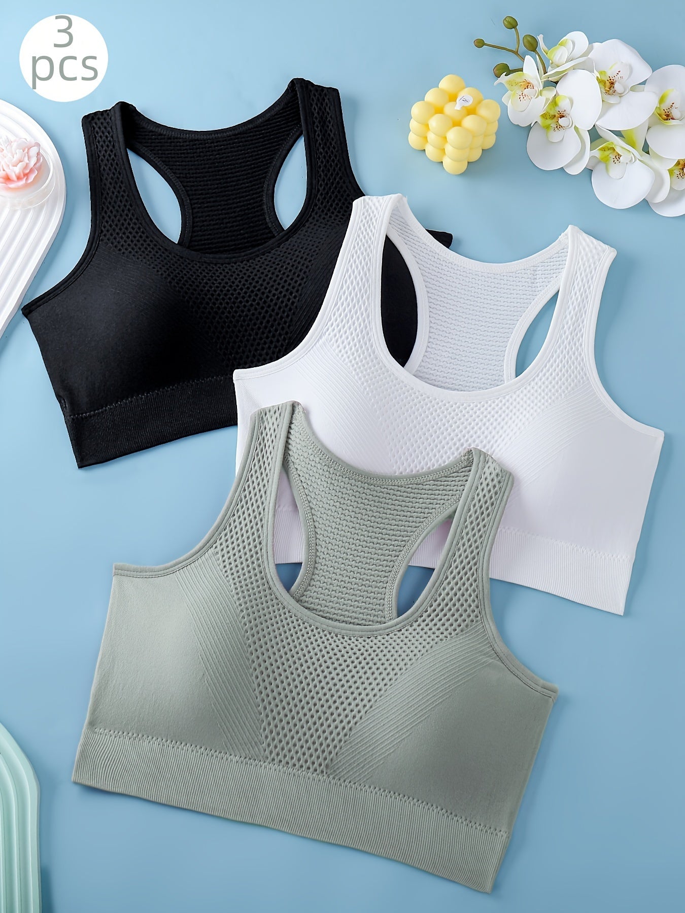 3pcs Sports Bras For Women, Breathable Back Yoga Fitness Running Tank Tops, Outer Wear Vest