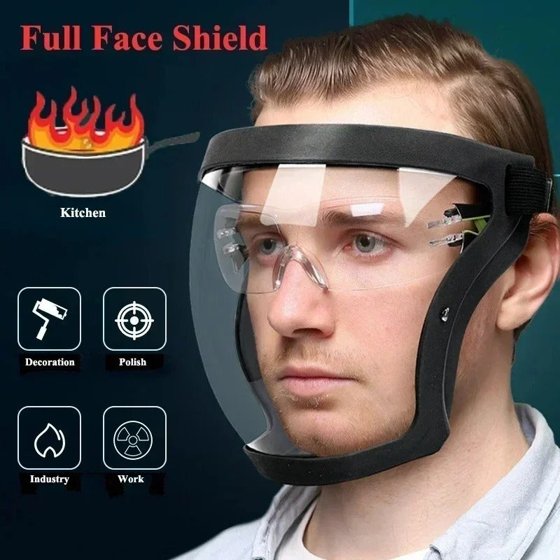 Adjustable Full Coverage Face Shield - 1pc Transparent Plastic Protective Screen With Air Vent And Breathing Valve, Comfortable Silicone Padding, Elastic Band For Kitchen And Industrial Use