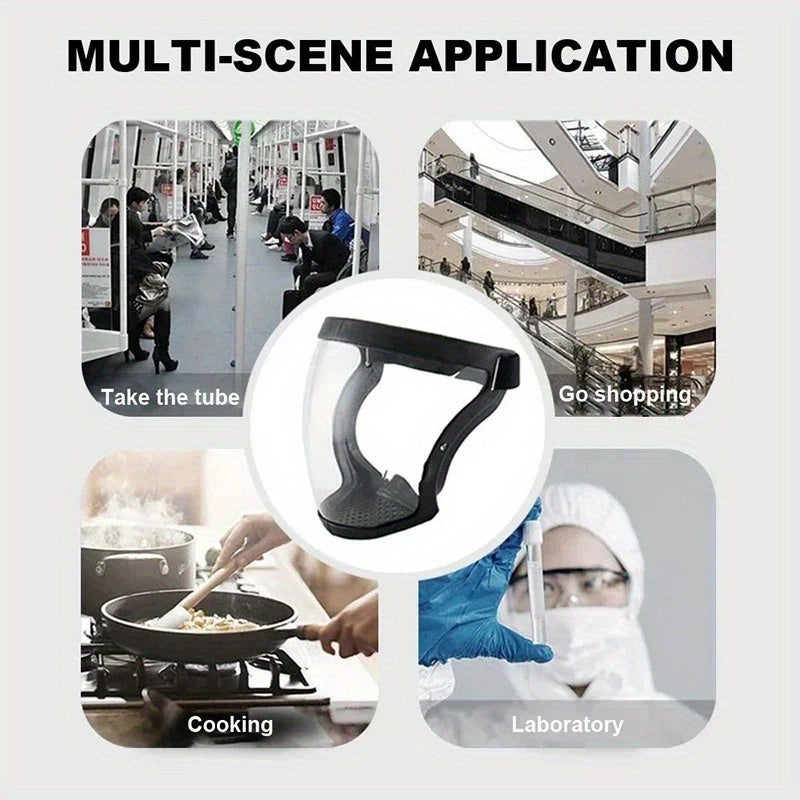 Adjustable Full Coverage Face Shield - 1pc Transparent Plastic Protective Screen With Air Vent And Breathing Valve, Comfortable Silicone Padding, Elastic Band For Kitchen And Industrial Use