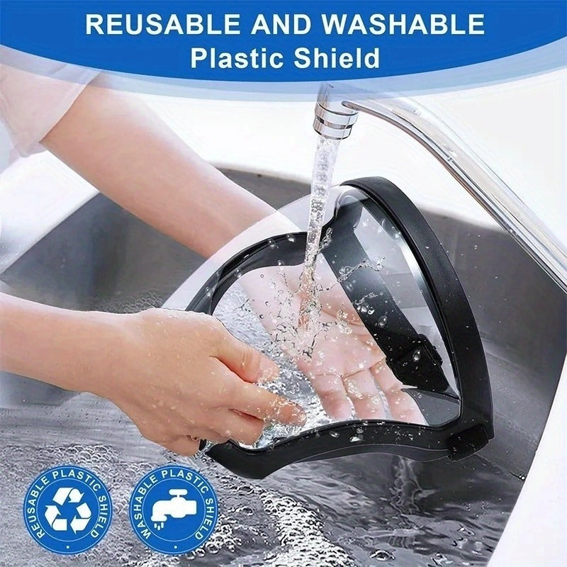 Adjustable Full Coverage Face Shield - 1pc Transparent Plastic Protective Screen With Air Vent And Breathing Valve, Comfortable Silicone Padding, Elastic Band For Kitchen And Industrial Use