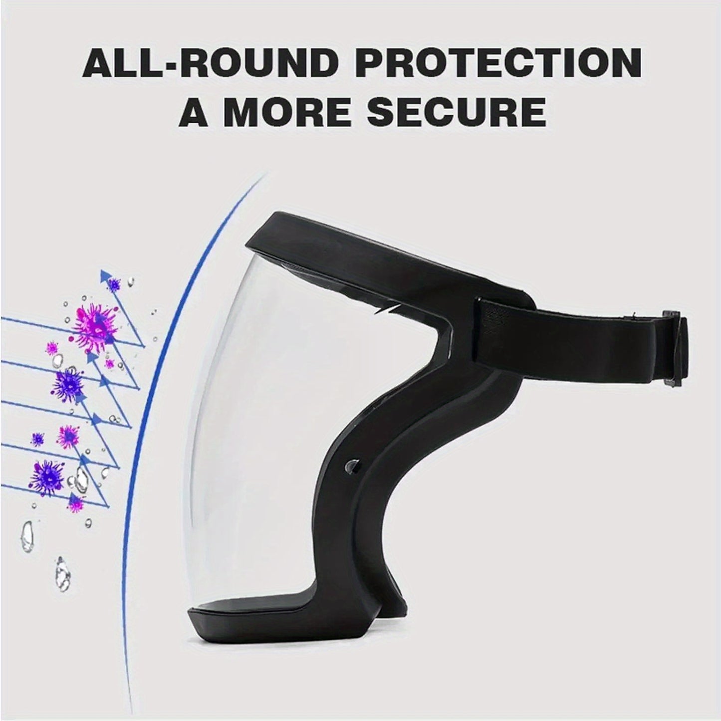 Adjustable Full Coverage Face Shield - 1pc Transparent Plastic Protective Screen With Air Vent And Breathing Valve, Comfortable Silicone Padding, Elastic Band For Kitchen And Industrial Use