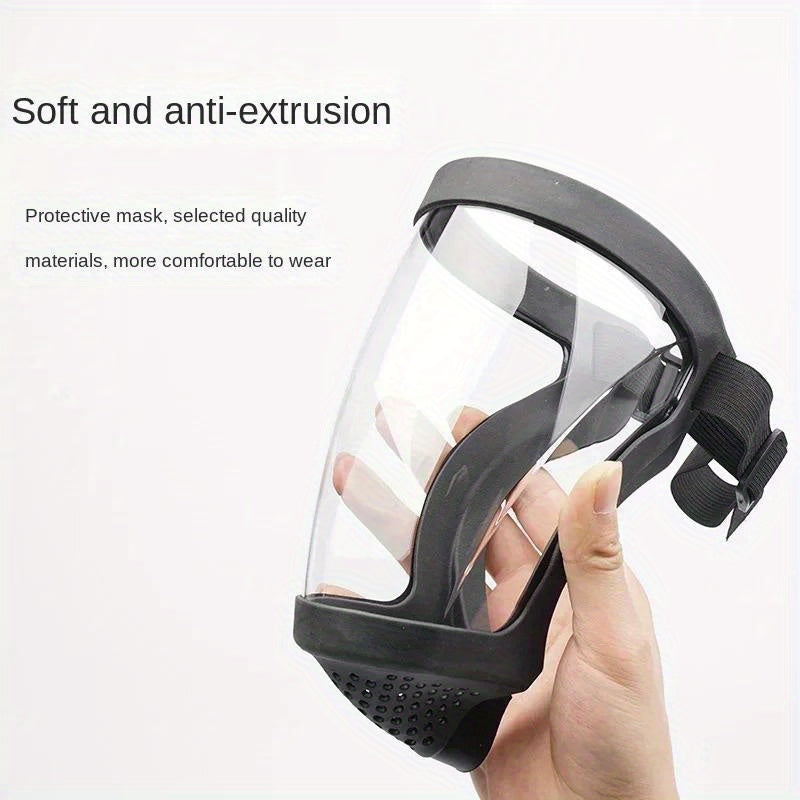 Adjustable Full Coverage Face Shield - 1pc Transparent Plastic Protective Screen With Air Vent And Breathing Valve, Comfortable Silicone Padding, Elastic Band For Kitchen And Industrial Use