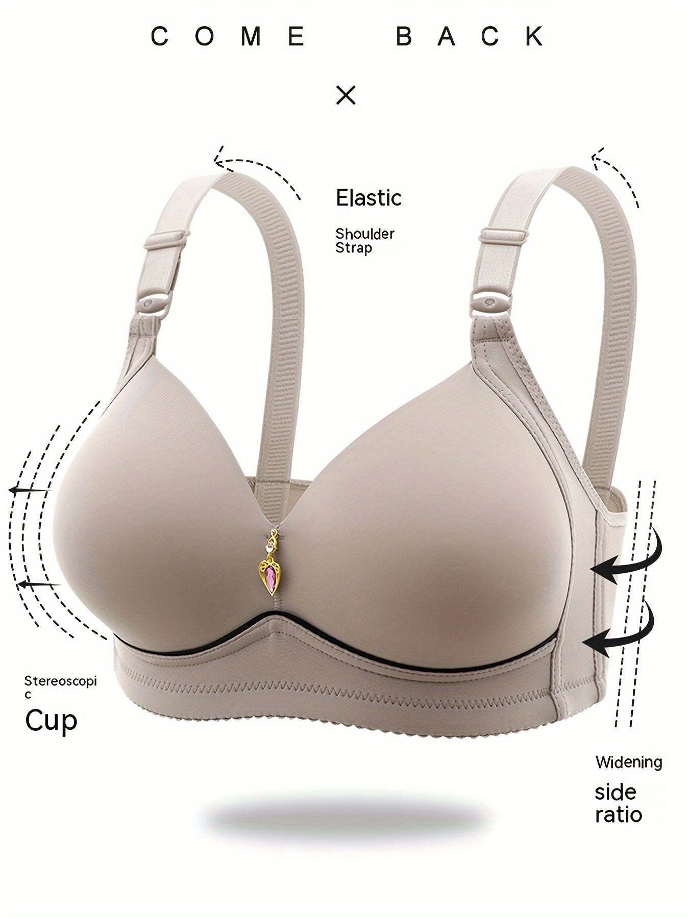 2pcs Elegant Plus Size Push-Up Bras for Women - Comfortable, Breathable Nylon with Rhinestone Detail, No Underwire, Machine Washable