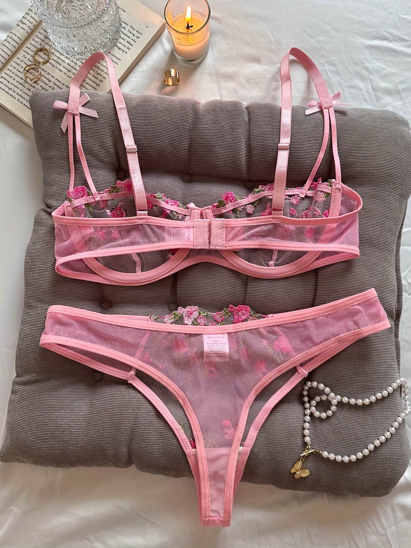 Sexy Floral Embroidery Lingerie Set - Women's Mesh Unlined Bra and Panty, Delicate Underwear for Romantic Nights - Soft, Breathable, and Comfortable