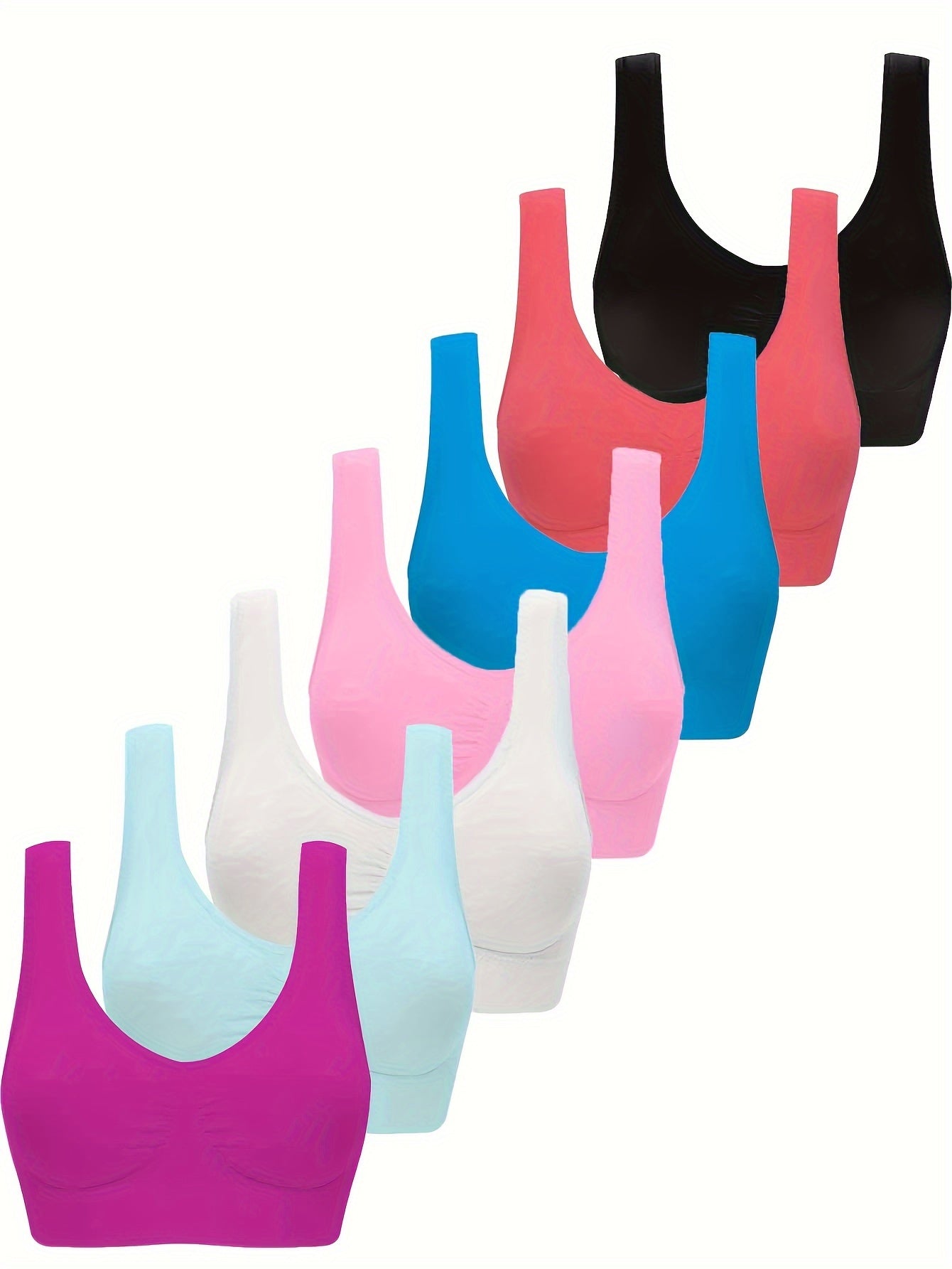 7pcs Women's Sports Bras - Comfy, Breathable Nylon & Elastane Blend, Wireless Design for Running & Workouts, Machine Washable