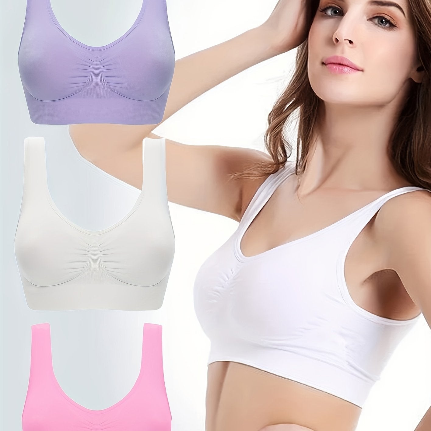 3pcs Wireless Sports Bras, Comfy & Breathable Running Workout Tank Bra, Women's Lingerie & Underwear