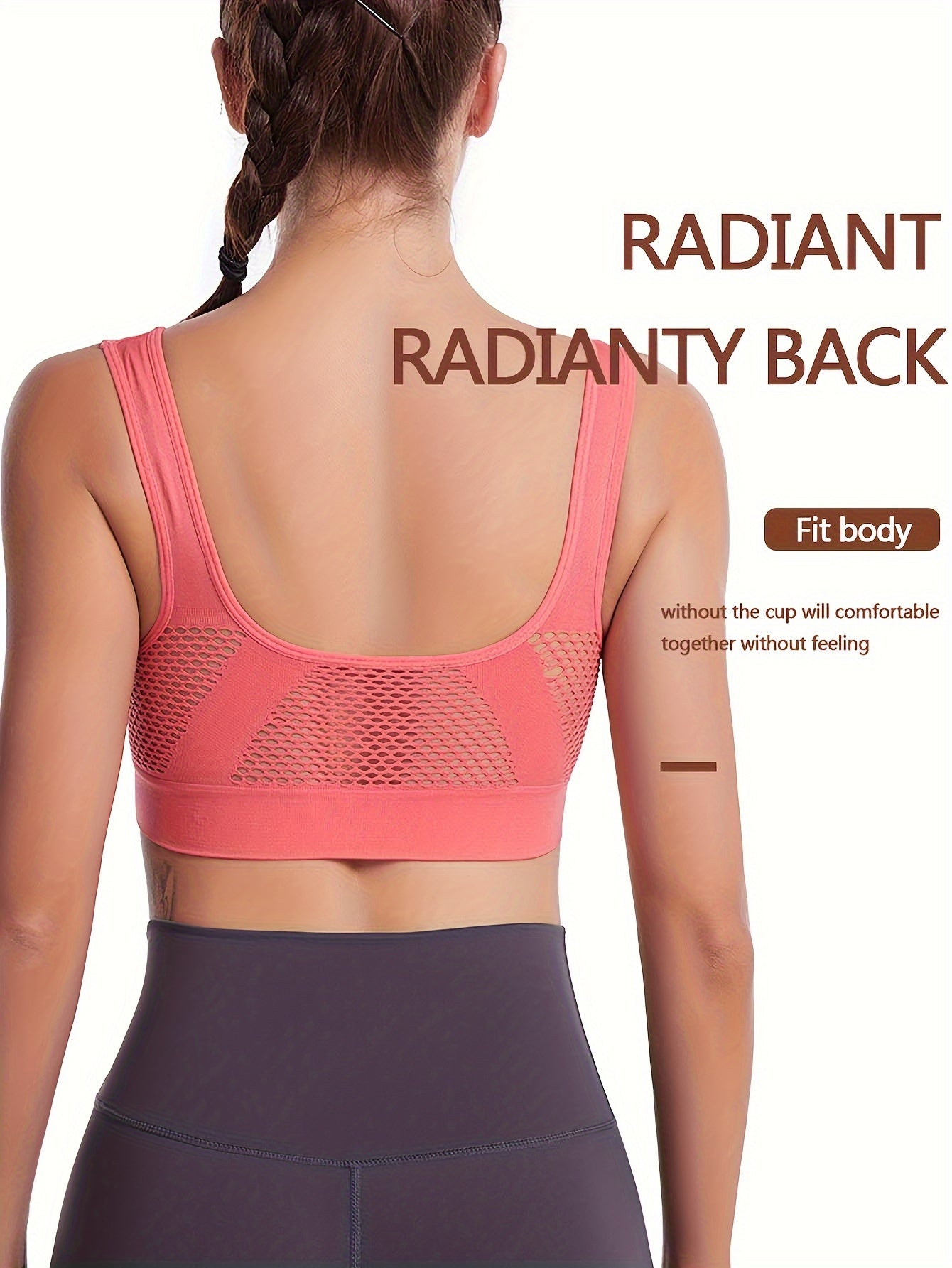 Women's Seamless Sports Bra with Pads - Breathable, High-Stretch, Wireless Mesh Yoga & Running Top, Solid Color Activewear