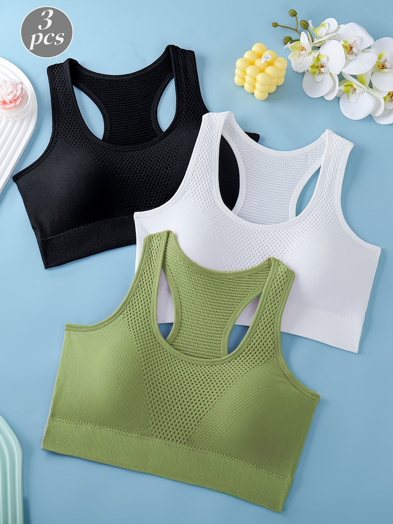 3pcs Sports Bras For Women, Breathable Back Yoga Fitness Running Tank Tops, Outer Wear Vest