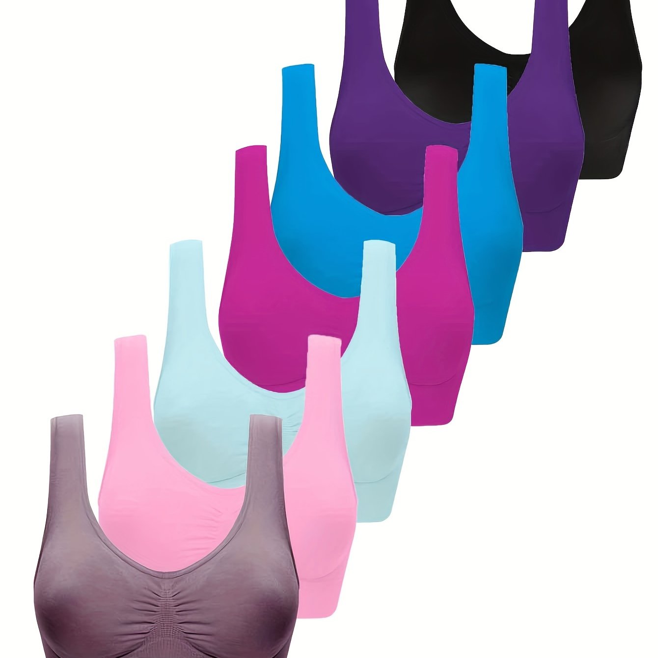 7pcs Women's Sports Bras - Comfy, Breathable Nylon & Elastane Blend, Wireless Design for Running & Workouts, Machine Washable