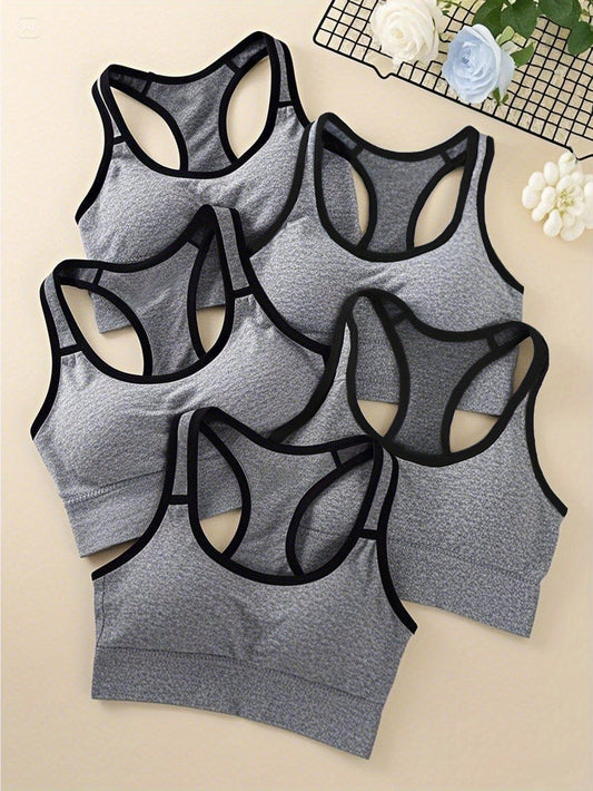 5pcs Women's Medium Support Sports Bras with Removable Pads, Breathable Mesh Back & Moisture-Wicking - Yoga & Gym Bras for High-Impact Workouts, Tummy Control, 5 Colors (Black/Dark Grey/Charcoal/Blush/Peach), Yoga Apparel | S