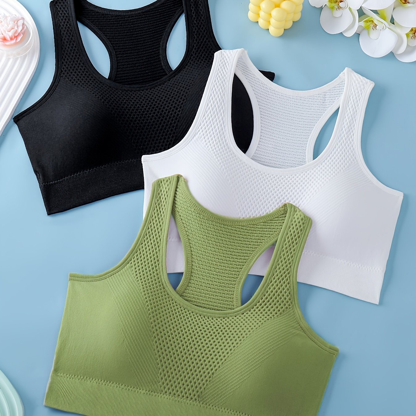 3pcs Sports Bras For Women, Breathable Back Yoga Fitness Running Tank Tops, Outer Wear Vest