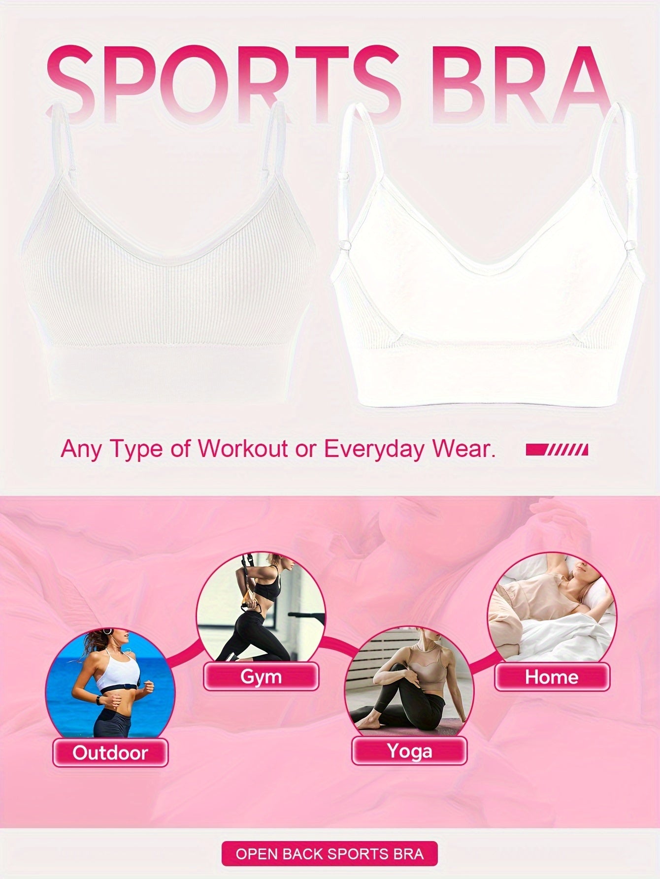 ComfyFit Solid Ribbed Sports Bra - Sports Bras for Women, Breathable Workout Fitness Intimates, Lingerie and Underwear with Superior Comfort and Support