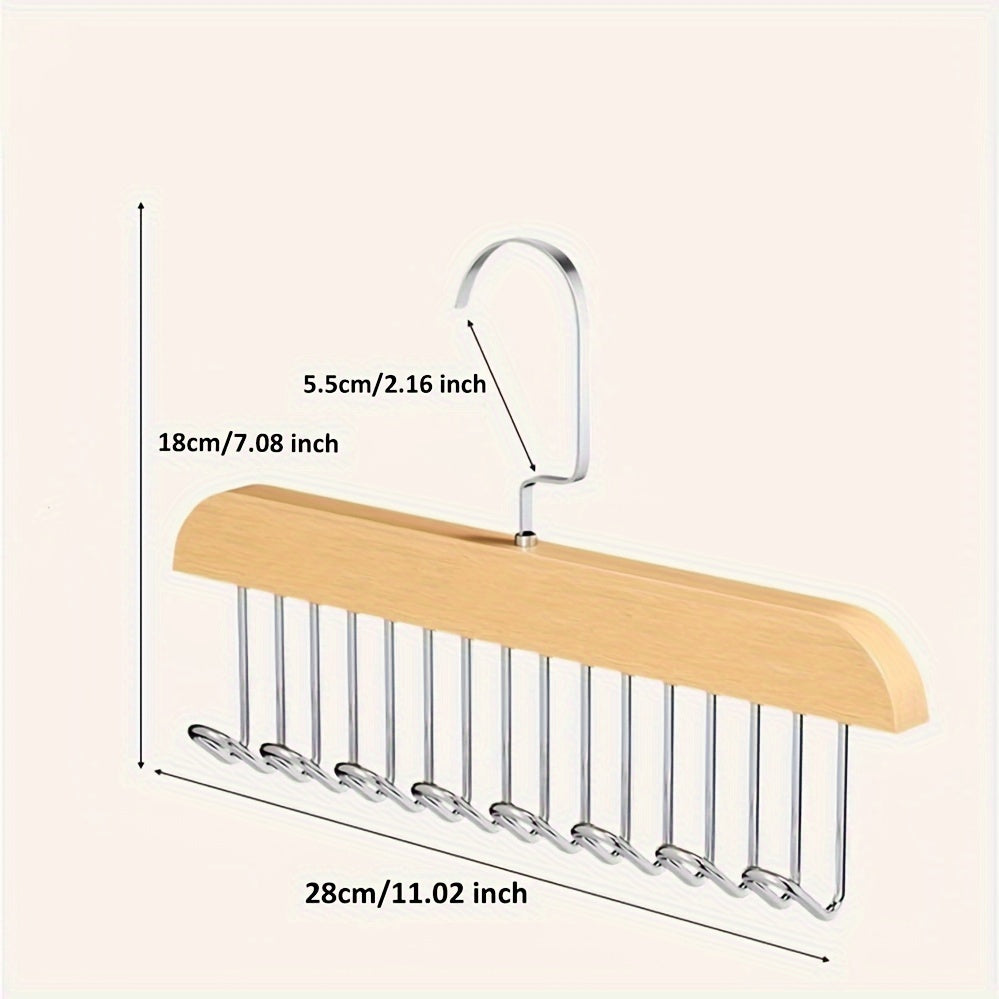 3-Pack Wood Bra Hanger with 8 Hooks - Space-Saving Closet Organizer for 24 Bras, Tank Tops, Camisoles, Swimsuits, and Strappy Dresses - 360° Rotating, Easy Storage, and Perfect for Dorm and Apartment
