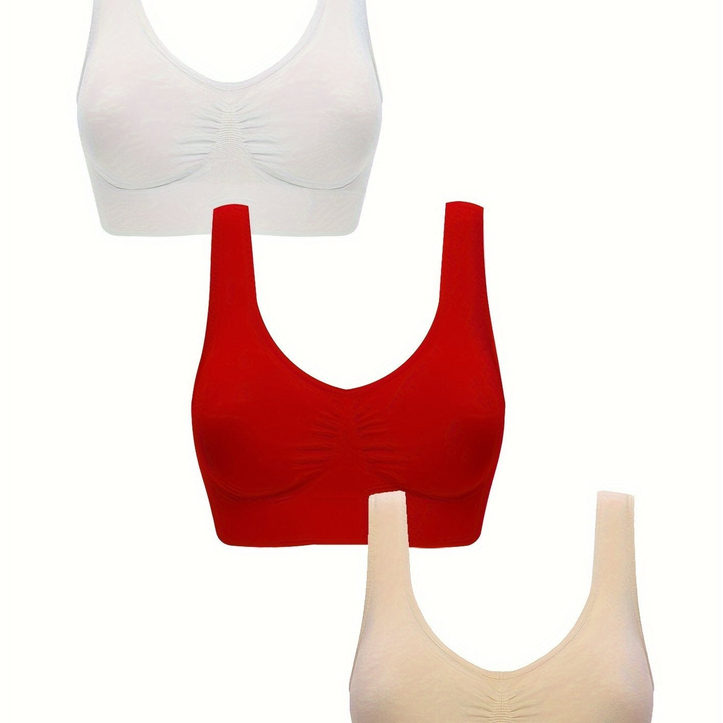 3pcs Wireless Sports Bras, Comfy & Breathable Running Workout Tank Bra, Women's Lingerie & Underwear