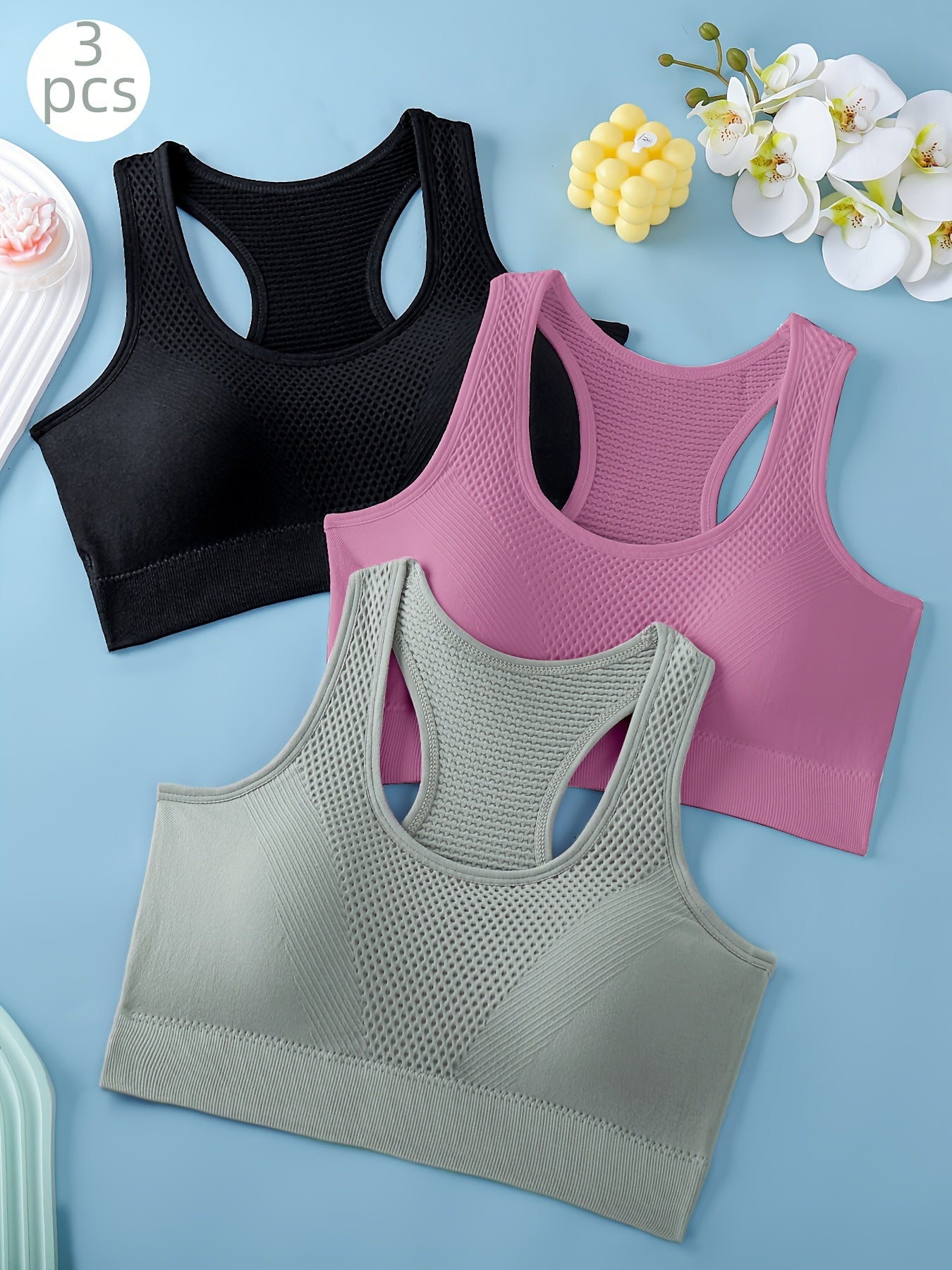 3pcs Sports Bras For Women, Breathable Back Yoga Fitness Running Tank Tops, Outer Wear Vest
