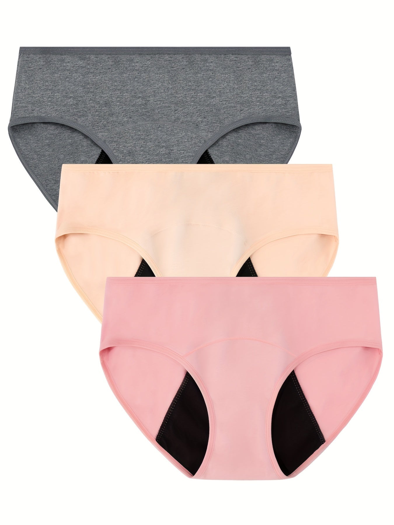 3pcs Simple Period Panties, Comfort Mid-high Waist Physiological Briefs, Breathable Postpartum Panty, Menstruation Panties, Women's Underwear & Lingerie