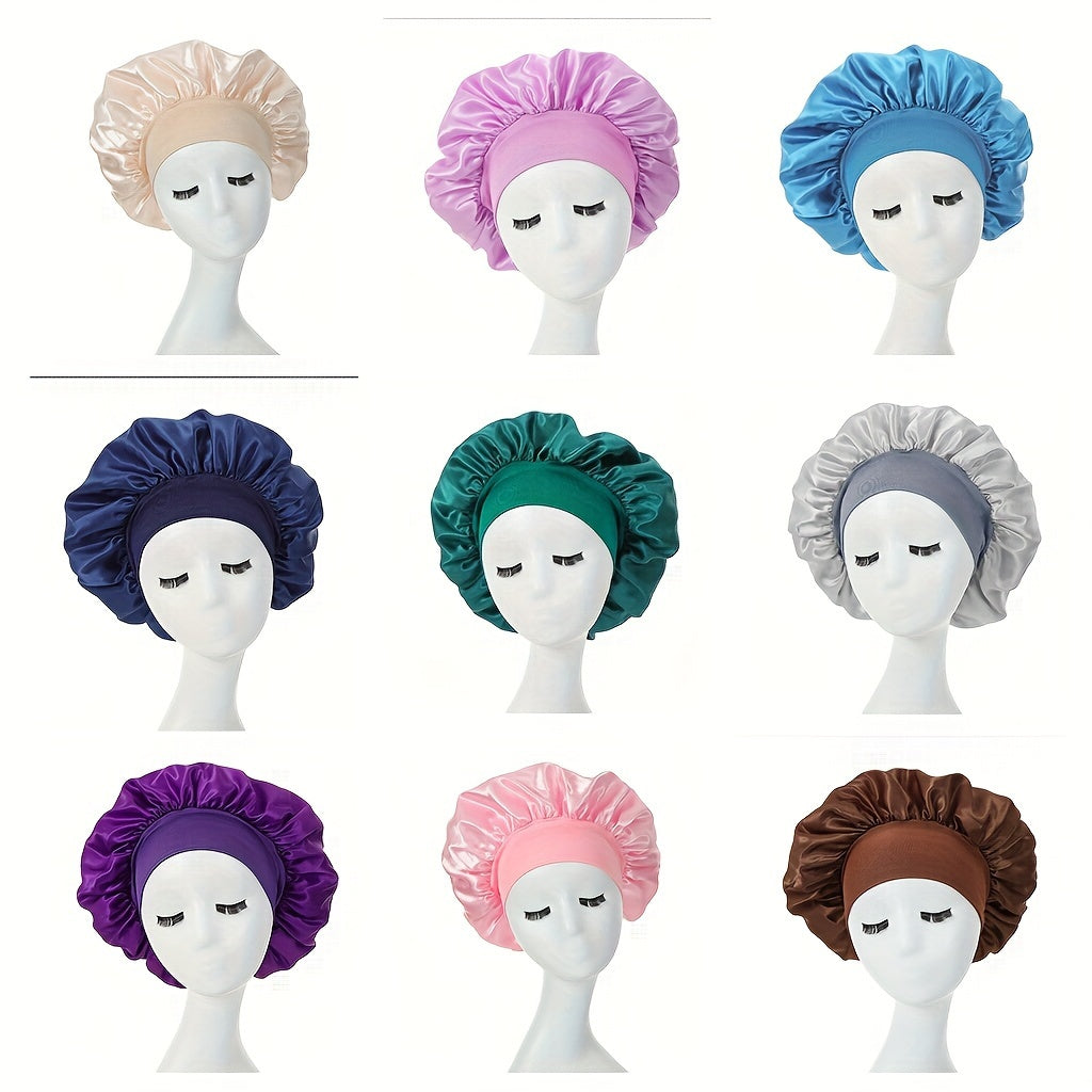 1pc Silky Satin Bonnet for Curly Hair - Wide Band Night Sleep Cap for Girls and Women - Soft and Comfortable Hair Cover for Sleeping and Styling