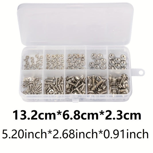 320pcs Premium Stainless Steel SS304 Screw and Nut Assortment Kit - Corrosion-Resistant, Snap-in Nuts, M2 to M5 Sizes - Ideal for DIY, Repair, and Industrial Applications