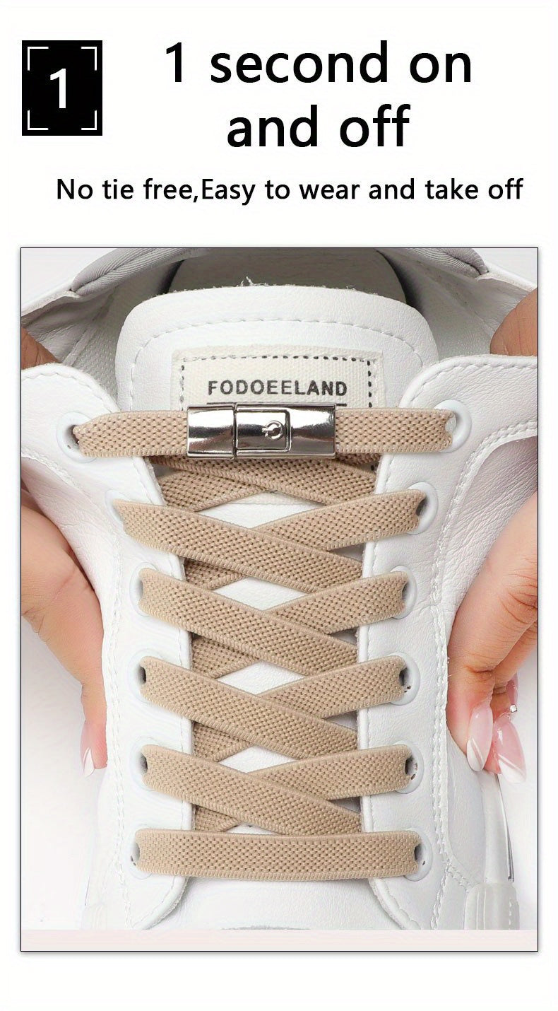 1pair Women's Polyester Laces Sneaker Accessories, White No Laces With Buckles