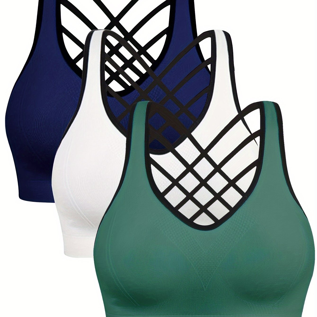 3pcs Criss Cross Back Sports Bras, Comfy & Breathable versatile Fitness Tank Bra, Women's Lingerie & Underwear