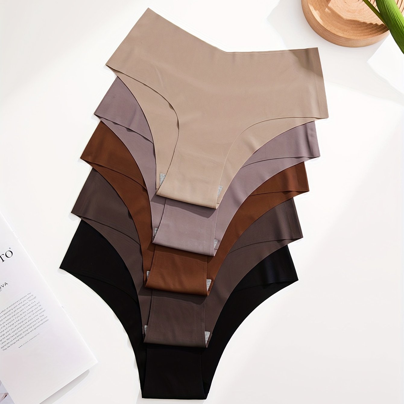 5pcs Women's Seamless Mid-Rise Hipster Panties - Comfortable, Breathable Nylon Blend, Assorted Colors (Brown, Purple, Dark Brown, Light Brown, Beige) | Smooth Finish, Minimalist