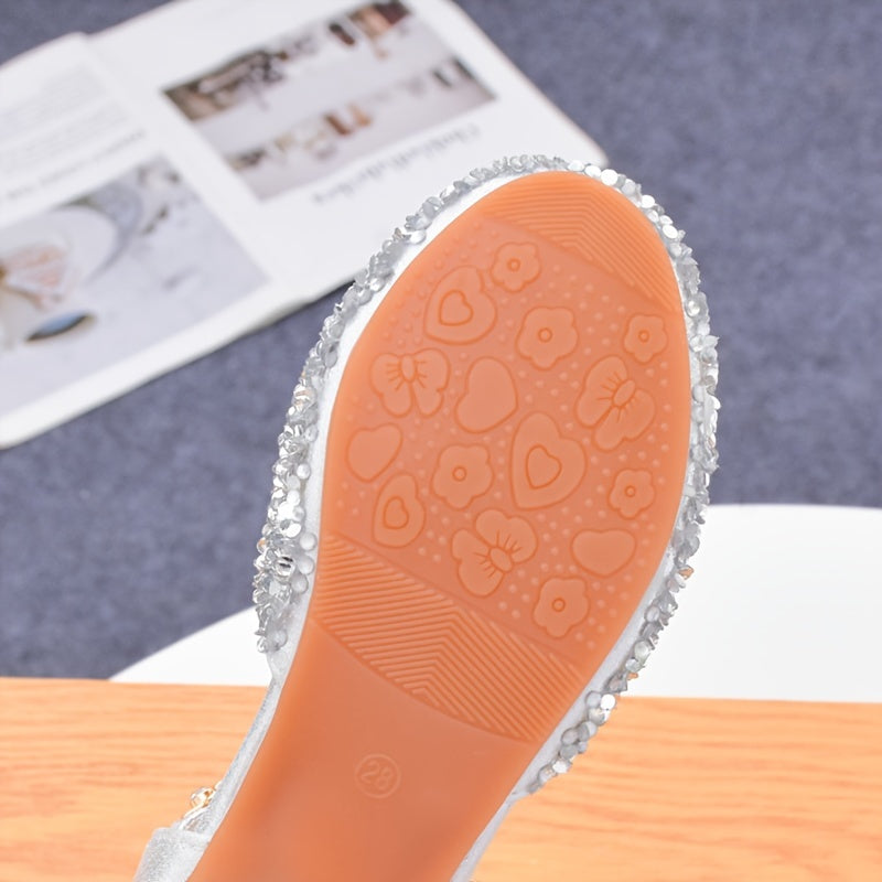 Sparkling Princess High Heels for Girls - Glittery Golden Sequin & Rhinestone Star Design, Elegant Ankle Suspender Dress Shoes for Weddings, Performances & Formal Events, Spring/Summer/Fall, Wedding Princess Shoes | Cute Fash