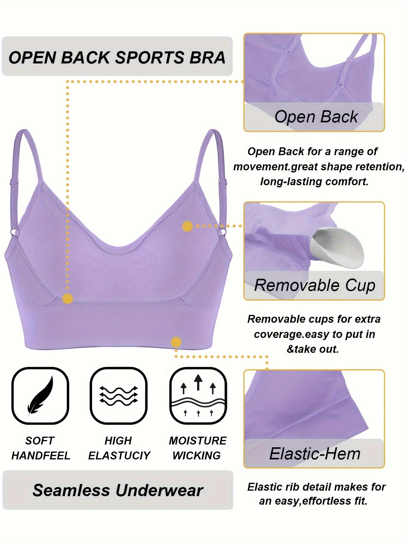 ComfyFit Solid Ribbed Sports Bra - Sports Bras for Women, Breathable Workout Fitness Intimates, Lingerie and Underwear with Superior Comfort and Support