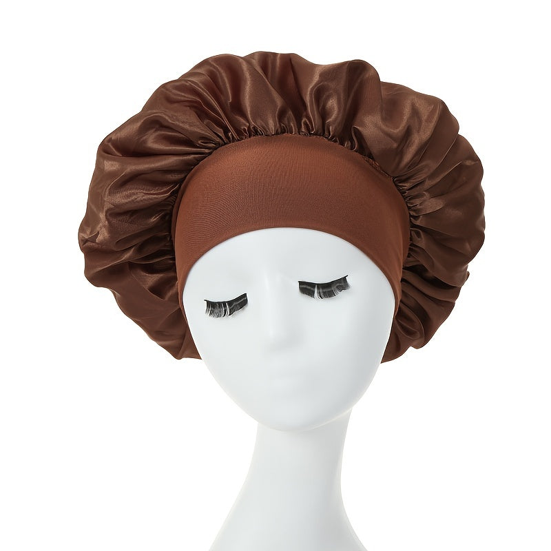 1pc Silky Satin Bonnet for Curly Hair - Wide Band Night Sleep Cap for Girls and Women - Soft and Comfortable Hair Cover for Sleeping and Styling