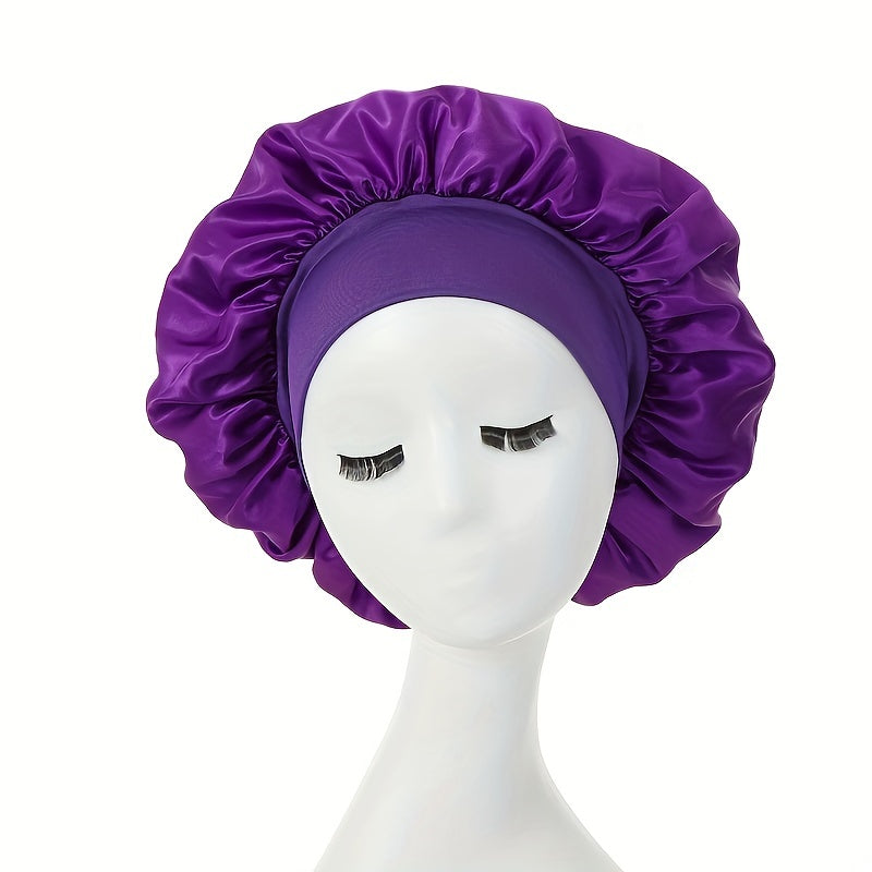 1pc Silky Satin Bonnet for Curly Hair - Wide Band Night Sleep Cap for Girls and Women - Soft and Comfortable Hair Cover for Sleeping and Styling