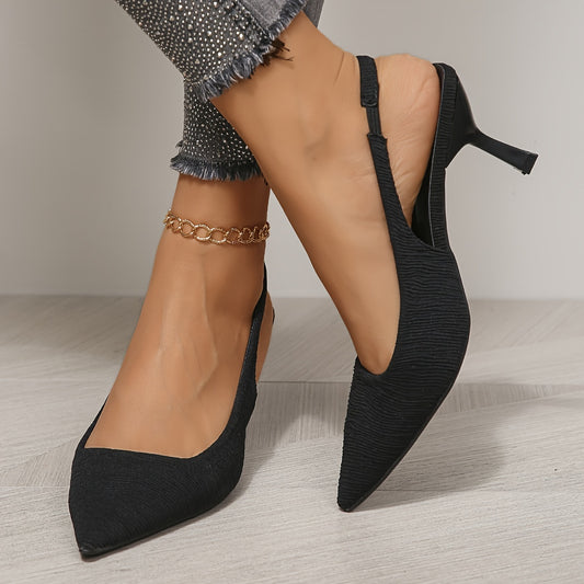 Mid Heel Womens Slingback Kitten Heels - Comfortable Pointed Toe Elastic Band Sandals with Non-Slip Sole, Soft PU Faux Leather Upper, and All-Match Solid Color Design for All-Season Wear