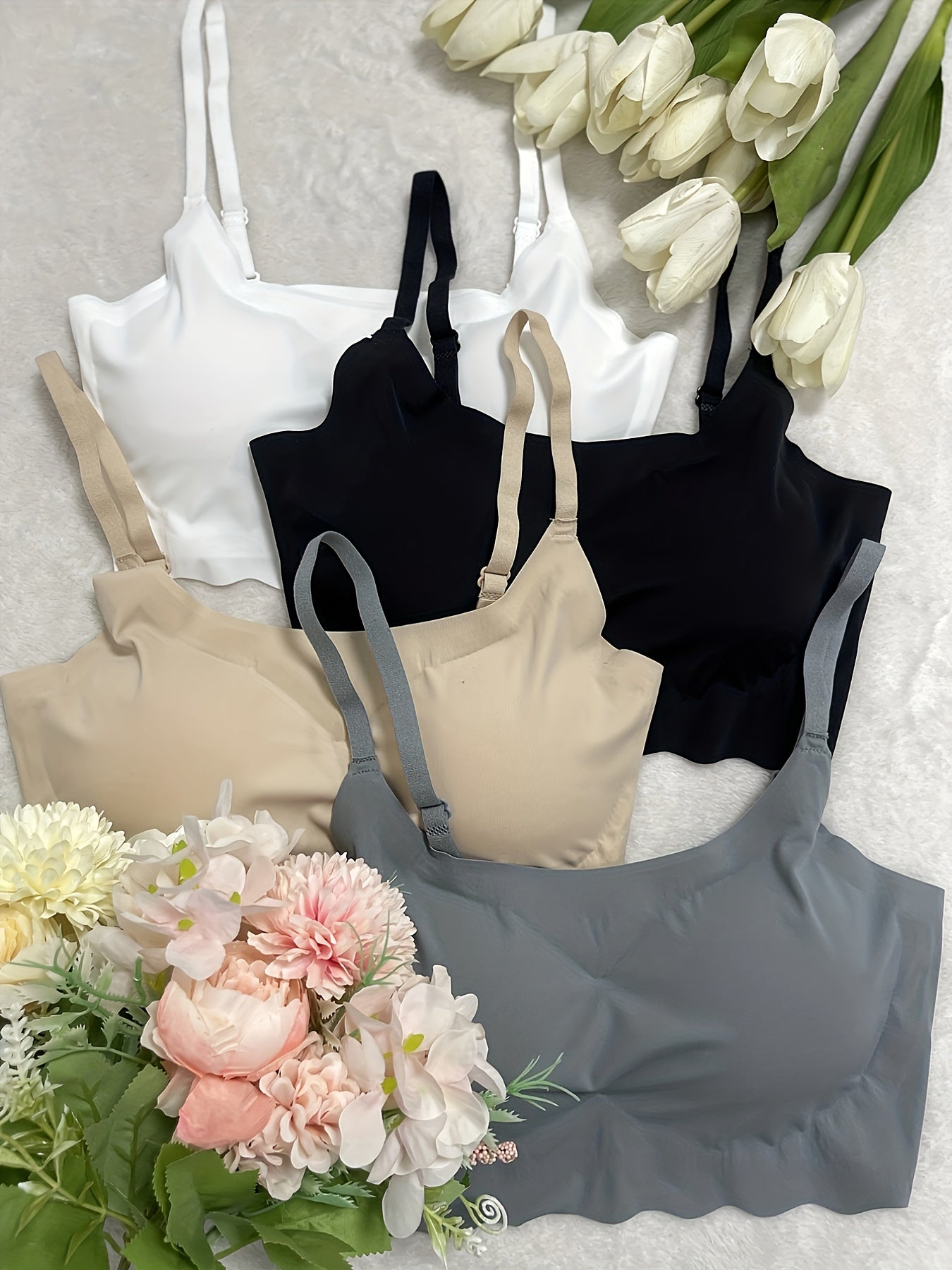 4pcs Seamless Solid Comfortable Bralettes, Adjustable Straps Wireless Intimates Bra for Women's Lingerie & Underwear