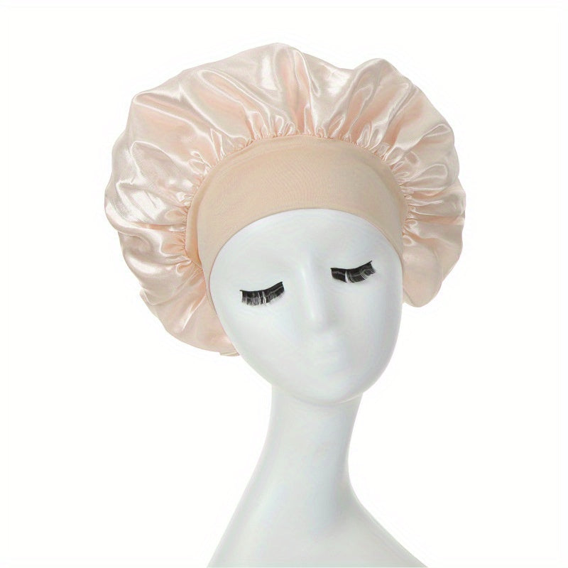 1pc Silky Satin Bonnet for Curly Hair - Wide Band Night Sleep Cap for Girls and Women - Soft and Comfortable Hair Cover for Sleeping and Styling