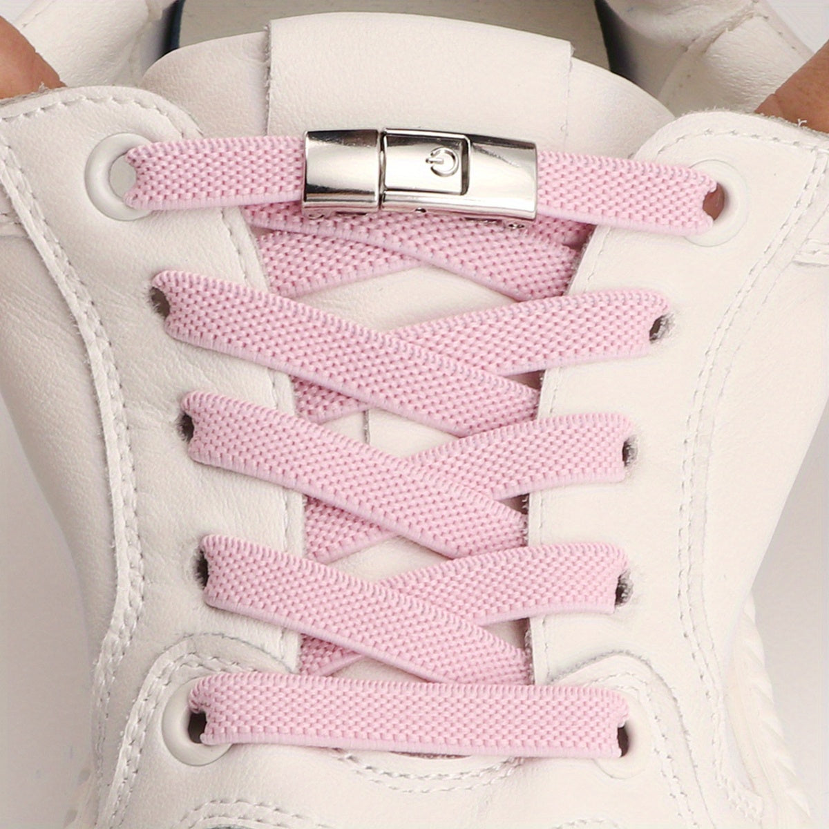 1pair Women's Polyester Laces Sneaker Accessories, White No Laces With Buckles