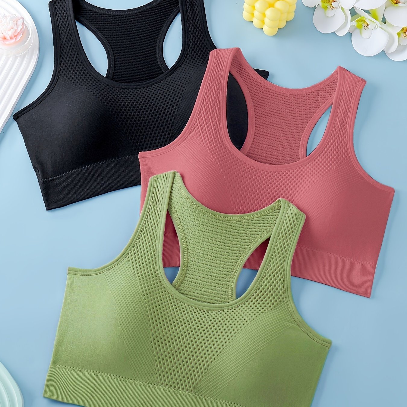 3pcs Sports Bras For Women, Breathable Back Yoga Fitness Running Tank Tops, Outer Wear Vest