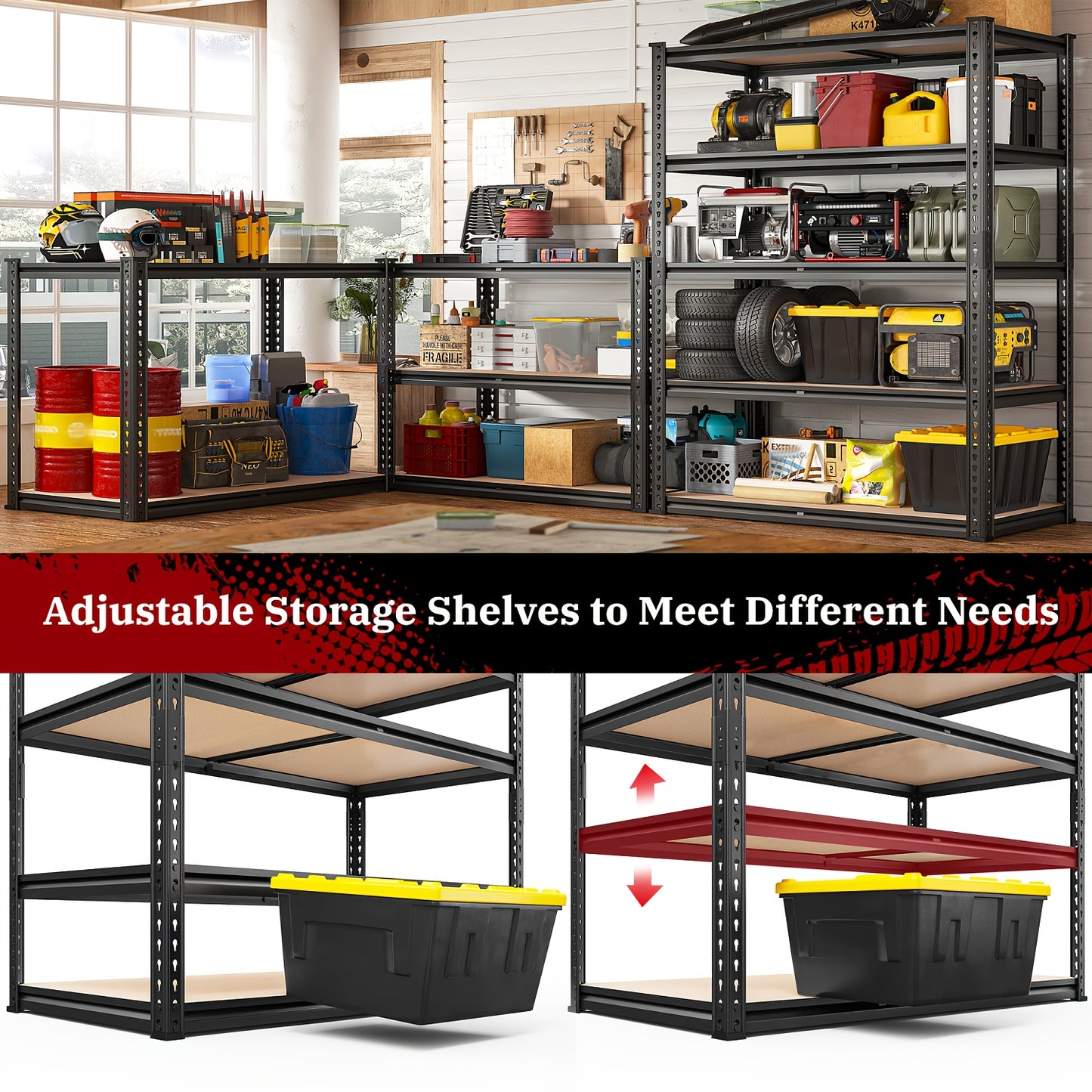 Heavy Duty 5-Tier Metal Garage Shelving Unit, 40"W x 72"H x 20"D, Adjustable Storage Shelves with Rolled Edge Design, 2500LBS Capacity, Easy Assembly for Garage, Pantry, Closet, or Office, Garage Accessories