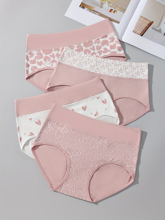 4pcs Cartoon Print Colorblock Briefs, Soft & Comfort High Waist Intimates Panties, Women's Lingerie & Underwear