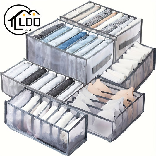 6pcs LDQ Wardrobe Clothes Organizer Set with Handles - Transparent, Foldable Drawer Dividers for Jeans, Shirts, Bras, Underwear & Socks - Durable Material, Ideal for Family Use, Clothes Organizer Storage